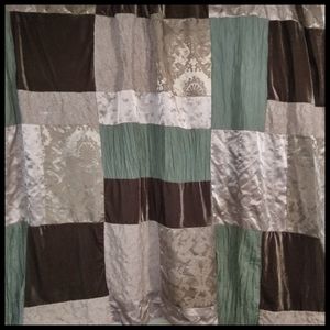 Elegant Patchwork Shower Curtain - Green, Brown, Cream